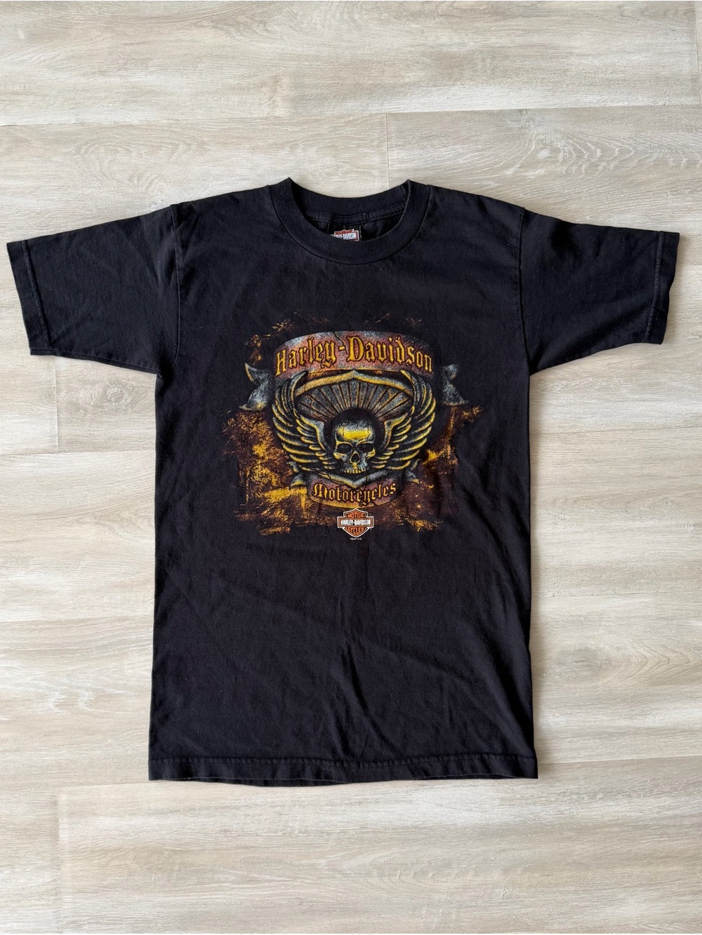 Harley-Davidson Black TeeShirt Gold Skull Wing Graphic Freedom North Canton Ohio